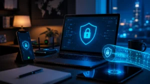 Modern online privacy concept with secure devices and cybersecurity protection