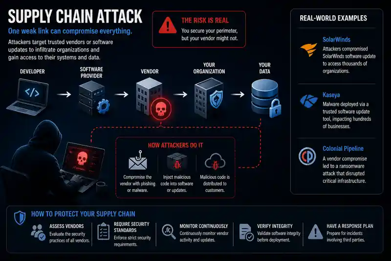 Supply chain attack where malicious code is hidden inside a trusted software update