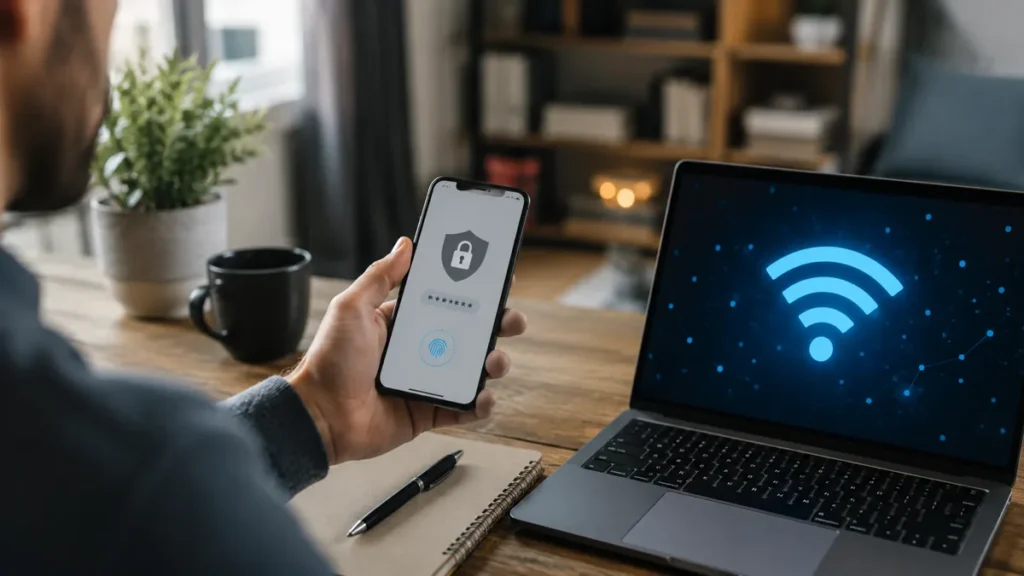 Smartphone security settings and two-factor authentication on a secure home network