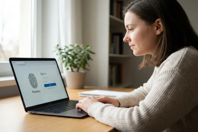 websites that support passkeys sign-in screen showing passkey option with fingerprint icon on laptop browser